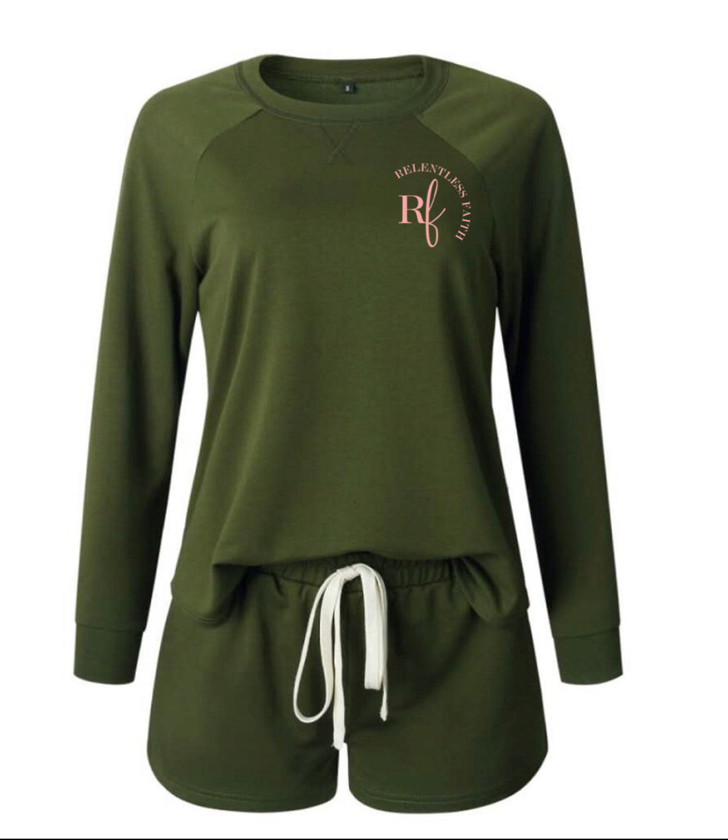 Relentless Faith O Neck Loungewear Set (Olive Green)